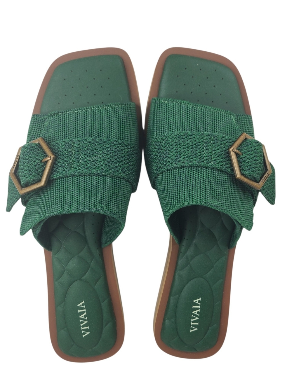 Vivaia Micah Pillow Top Green Knit Slide Comfort Sandals Buckle Detail 39.5/8.5